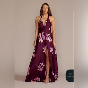 David's Bridal Purple Floral Maxi Dress